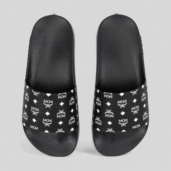 MCM Men's Monogram Print Rubber Slides