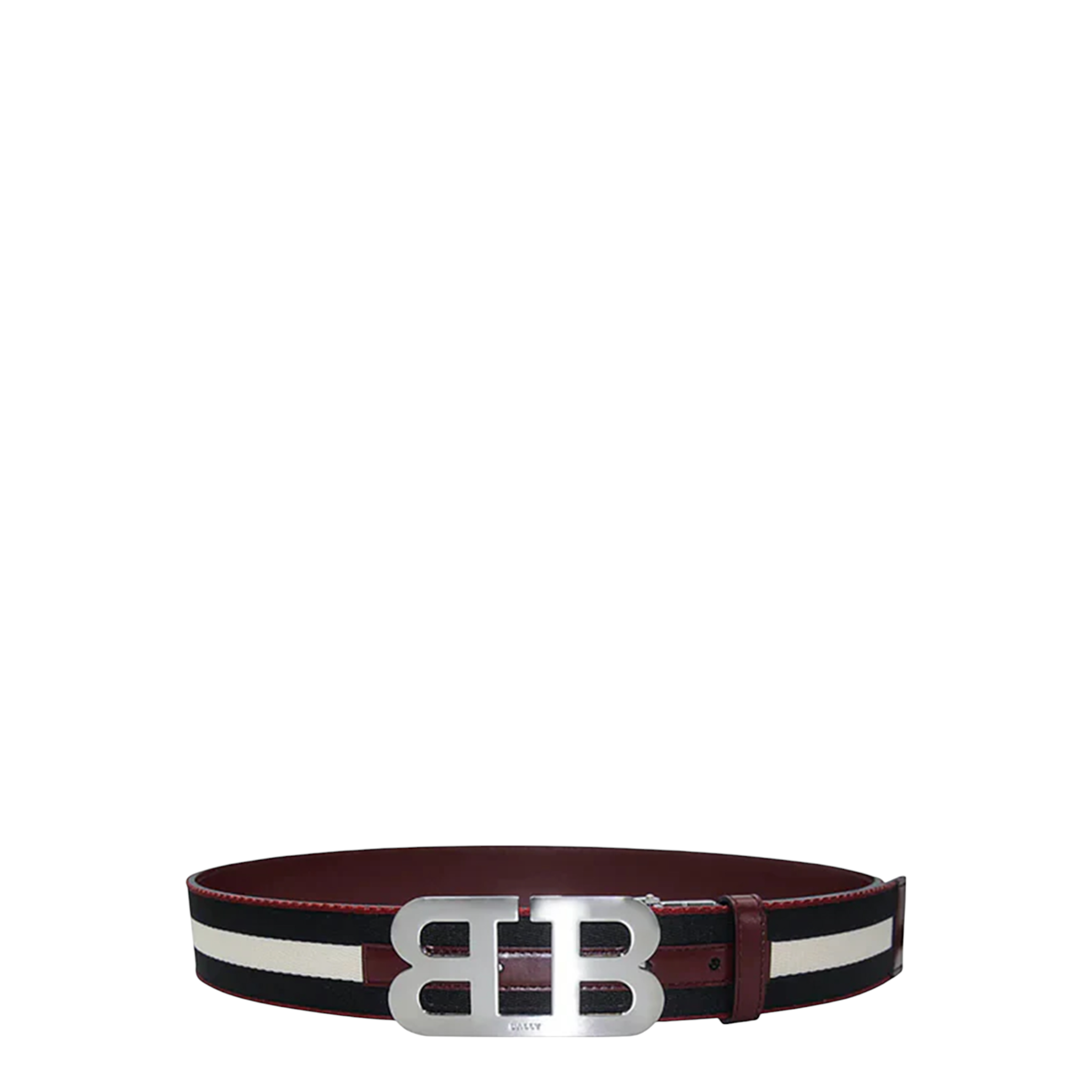 BALLYレザー ベルト Bロゴ 黒 赤 BALLY Men's B Buckle Reversible Belt Leather & Striped Nylon