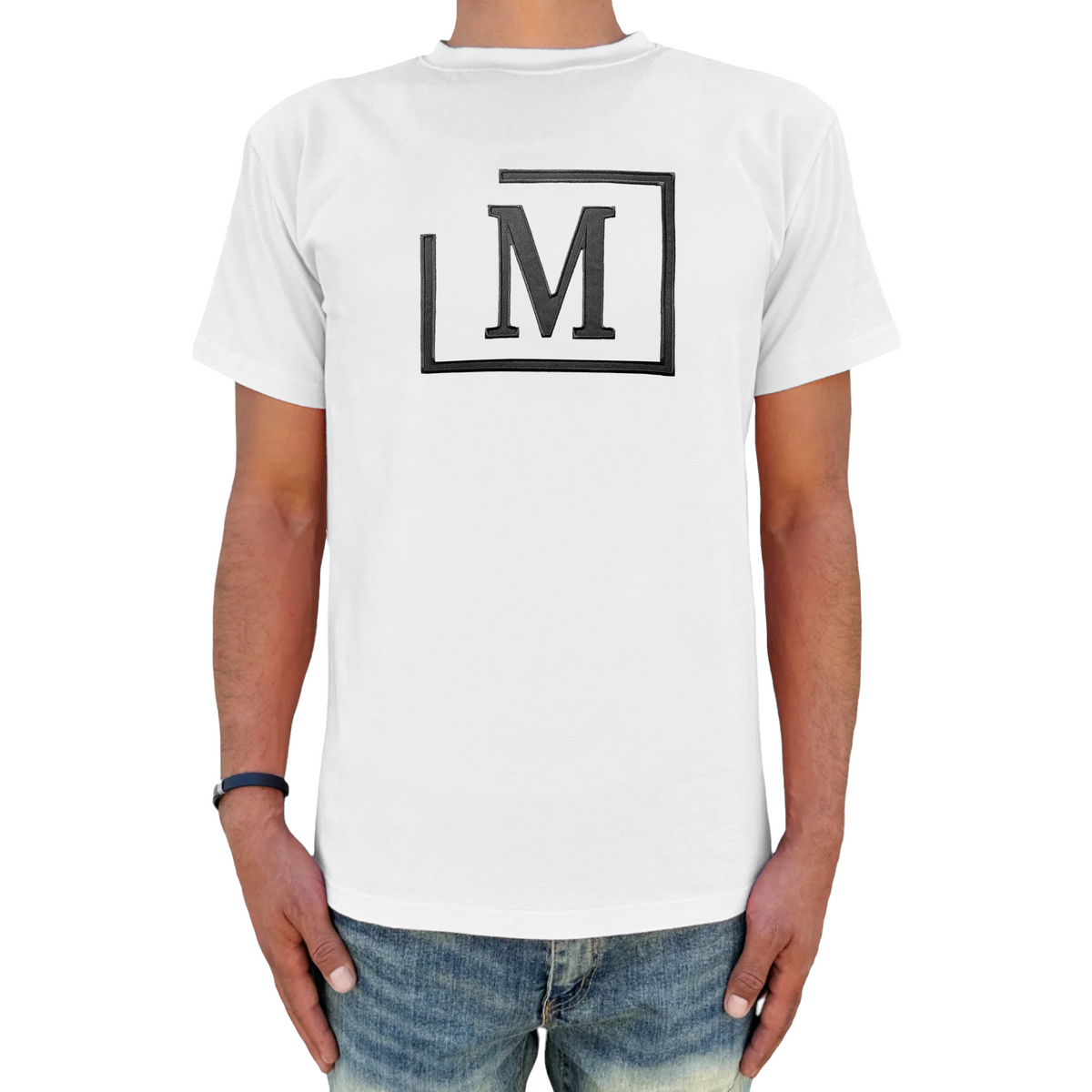 MDB Brand Men's Classic M Embroidered Logo Tee - White