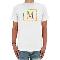 MDB Brand Men's Classic M Embroidered Logo Camouflage Pattern Tee - White w/ Energetic Colors