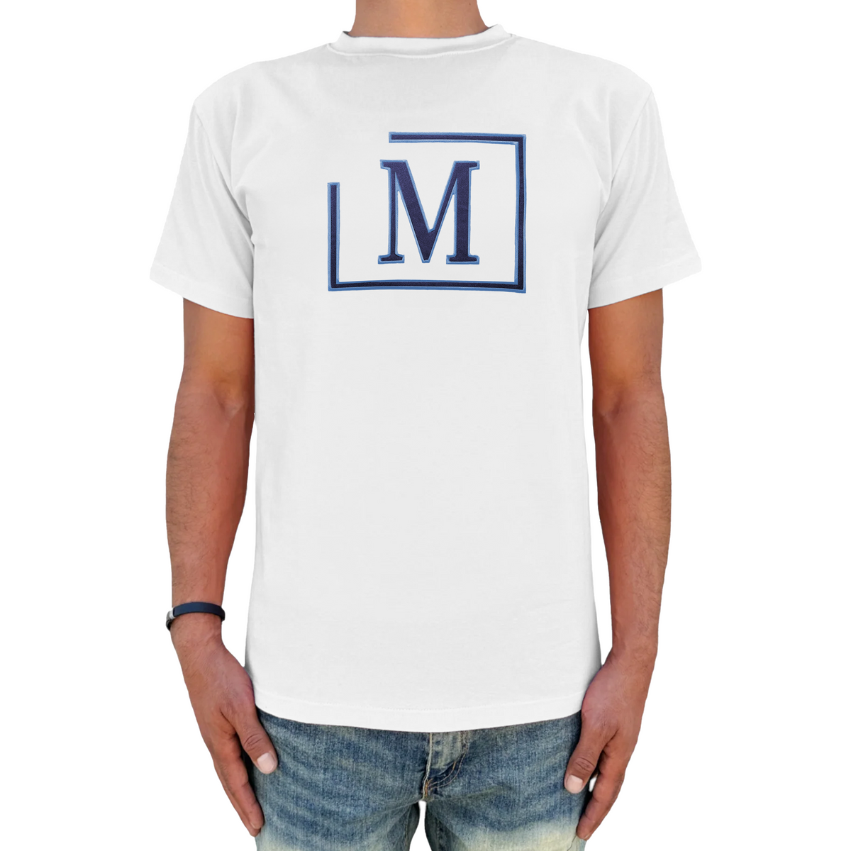 MDB Brand Men's Classic M Embroidered Logo Tee - White