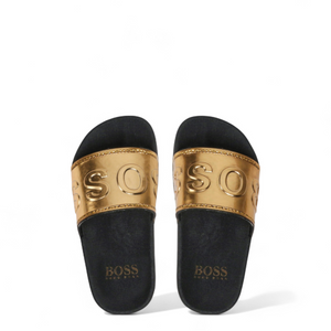 Hugo Boss Kids Gold Logo Pool Slides