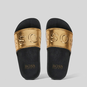 Hugo Boss Kids Gold Logo Pool Slides