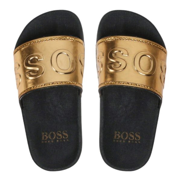 Hugo Boss Kids Gold Logo Pool Slides