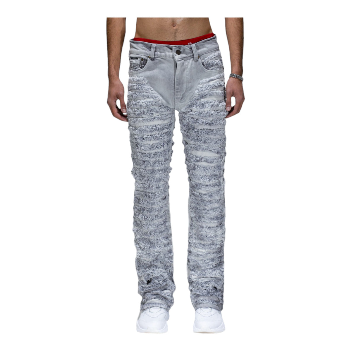MDB Brand Dual Color Distressed Stacked Denim Jeans