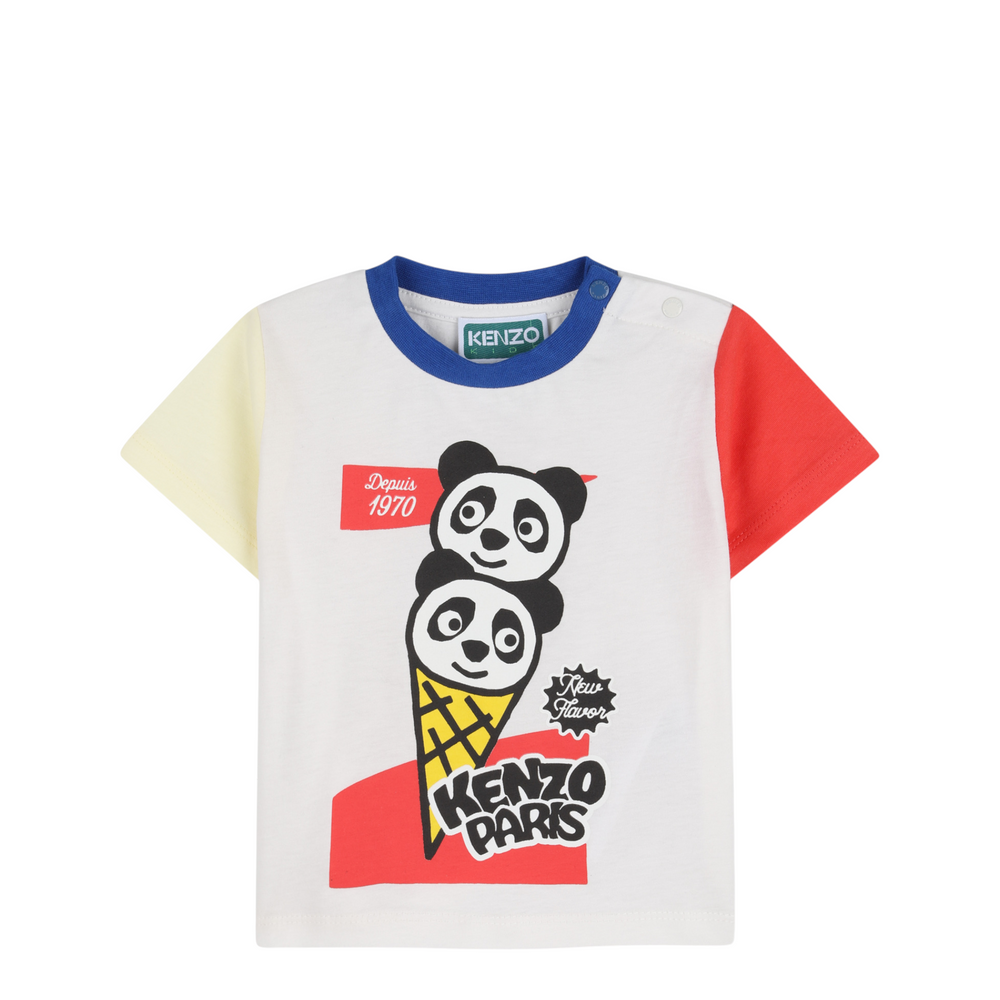 Children's t-shirt with panda design and Kenzo Paris branding on a white background