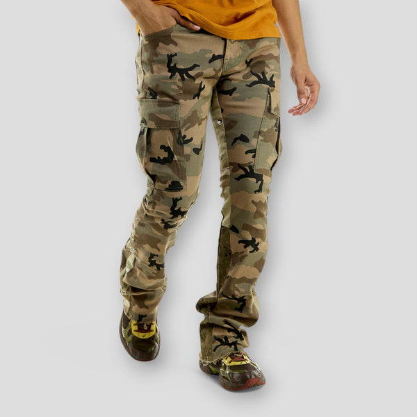 Hidden Treasures Camouflage Cargo Stacked Skinny Flare Pants