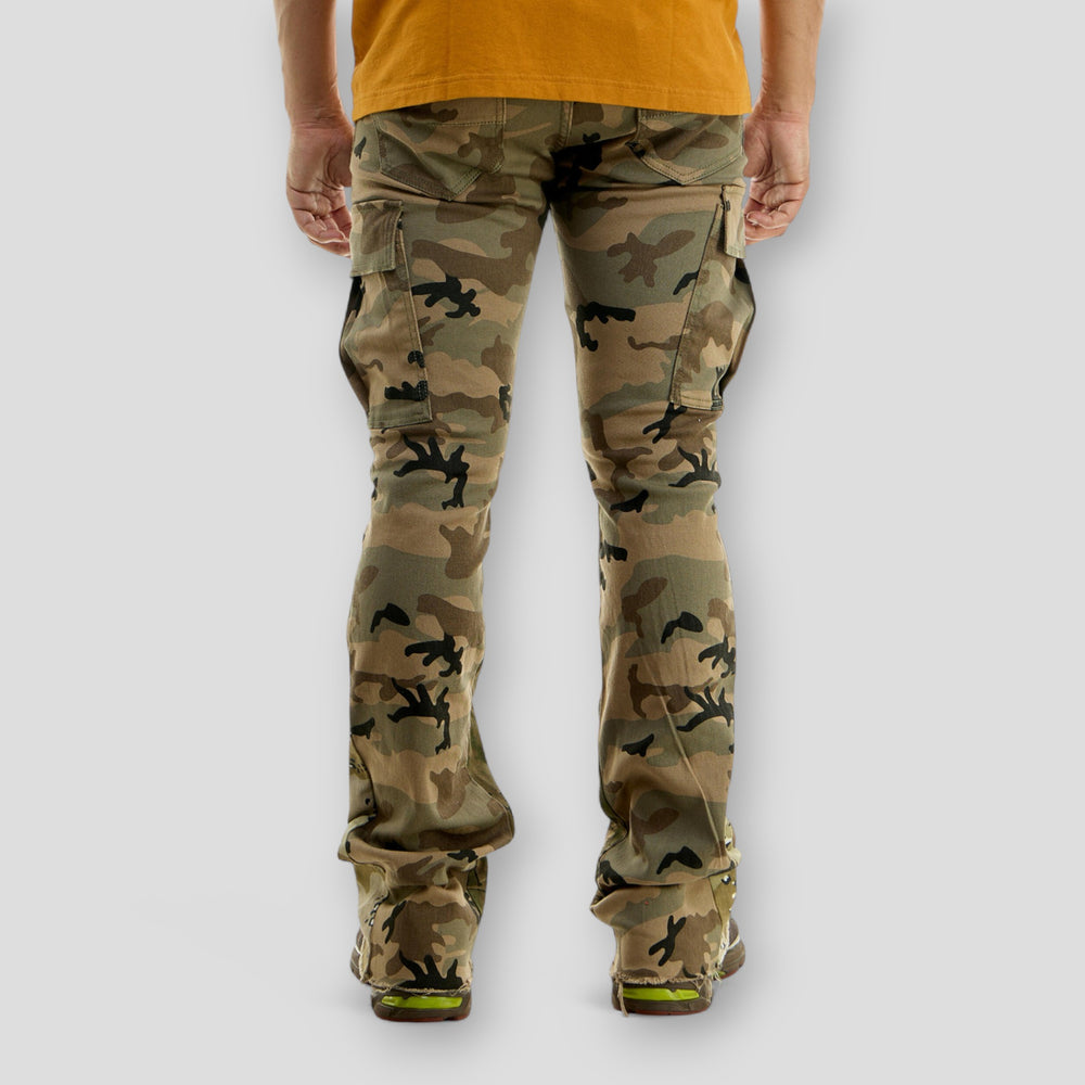 Hidden Treasures Camouflage Cargo Stacked Skinny Flare Pants