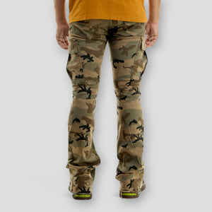 Hidden Treasures Camouflage Cargo Stacked Skinny Flare Pants