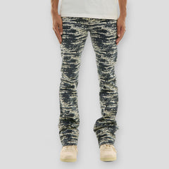 Hidden Treasures Distressed Abstract Stacked Skinny Flare Pants