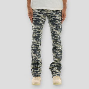 Hidden Treasures Distressed Abstract Stacked Skinny Flare Pants