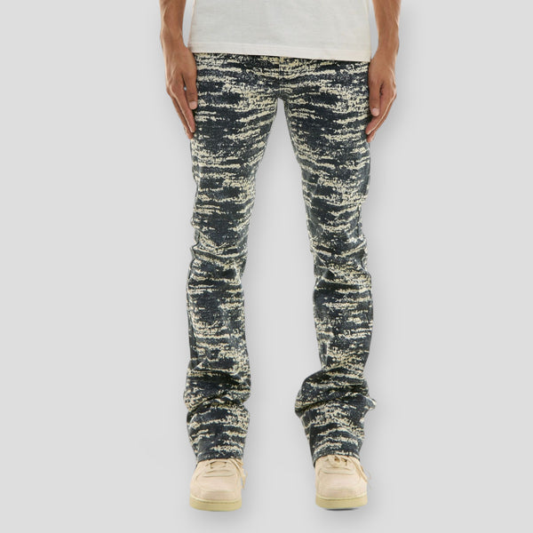 Hidden Treasures Distressed Abstract Stacked Skinny Flare Pants