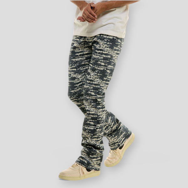 Hidden Treasures Distressed Abstract Stacked Skinny Flare Pants