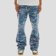 Hidden Treasures Ripped Camo Pattern Slim Flare Jeans