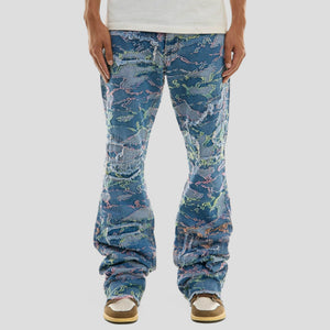 Hidden Treasures Ripped Camo Pattern Slim Flare Jeans