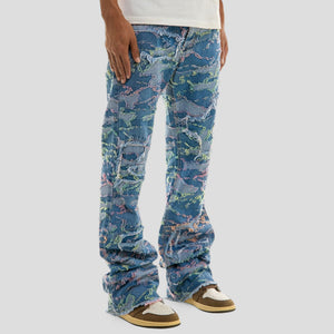 Hidden Treasures Ripped Camo Pattern Slim Flare Jeans