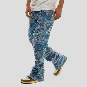 Hidden Treasures Ripped Camo Pattern Slim Flare Jeans