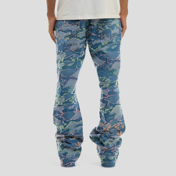 Hidden Treasures Ripped Camo Pattern Slim Flare Jeans