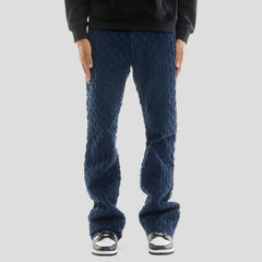 Hidden Treasures Honeycomb Frayed Pattern Slim Flare Jeans