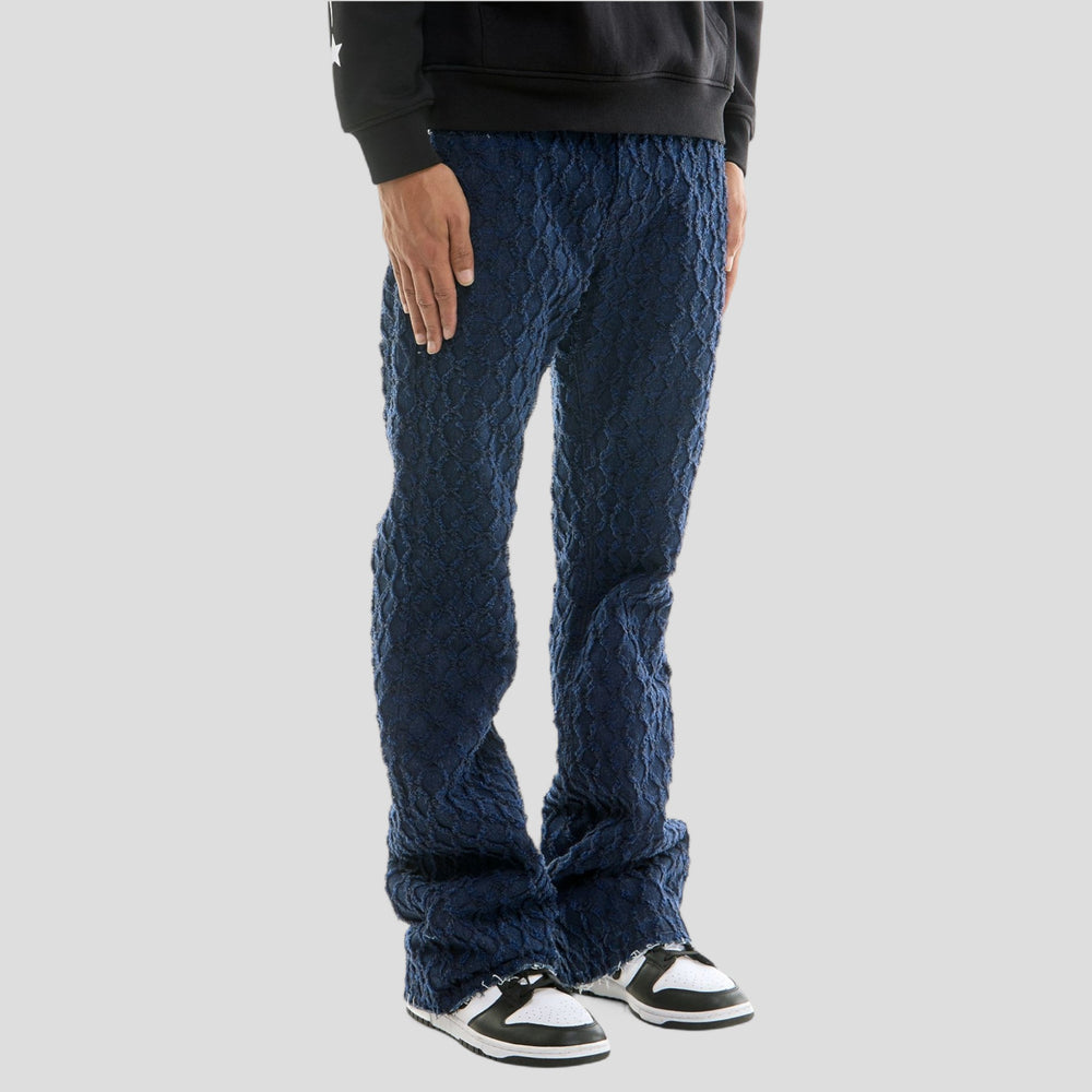 Hidden Treasures Honeycomb Frayed Pattern Slim Flare Jeans