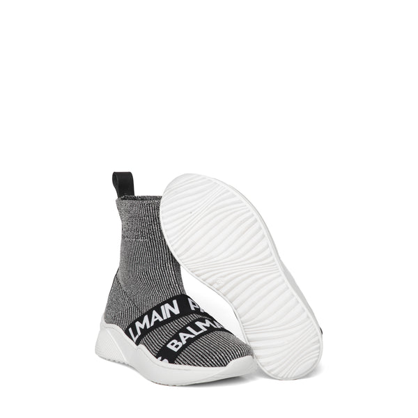 Balmain Kids Grey Knit Sock Shoe