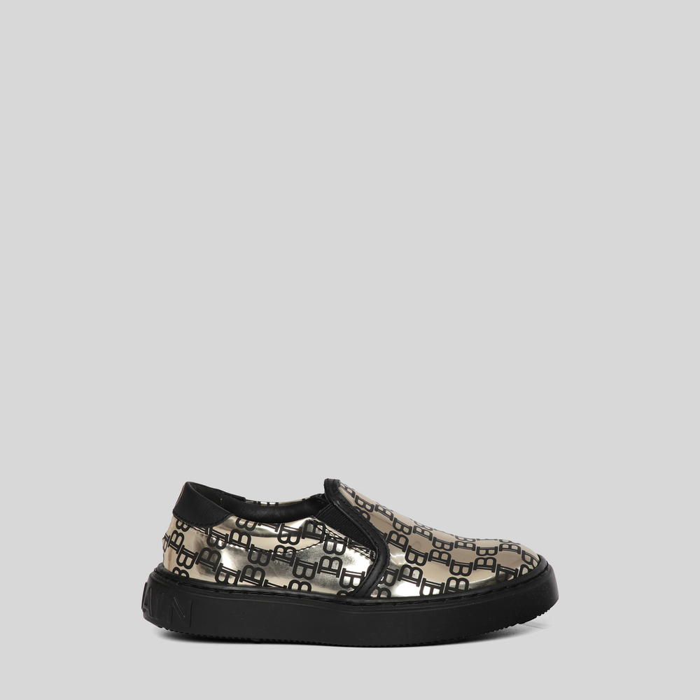 Balmain Kids Monogram Print Slip-On Sneakers