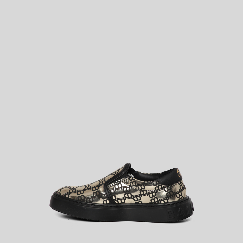 Balmain Kids Monogram Print Slip-On Sneakers