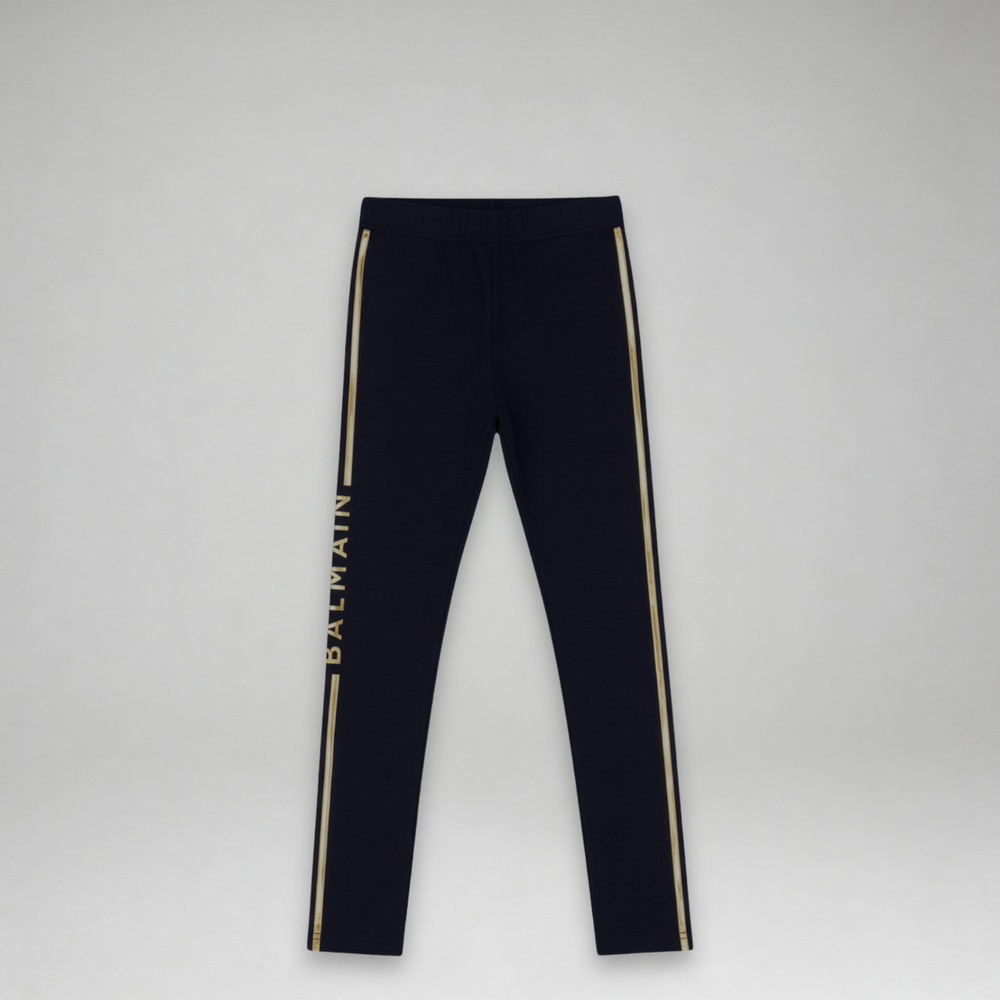 Balmain Kids Girl's Striped Logo Leggings