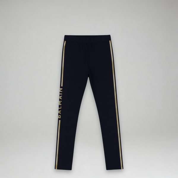Balmain Kids Girl's Striped Logo Leggings