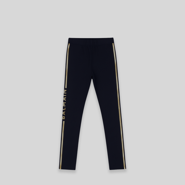 Balmain Kids Girl's Striped Logo Leggings
