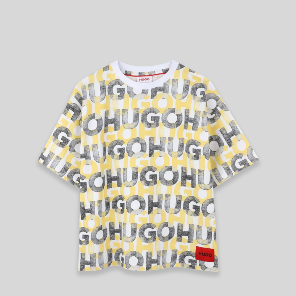 Hugo by Hugo Boss Kids All-Over Print Text Logo T-Shirt