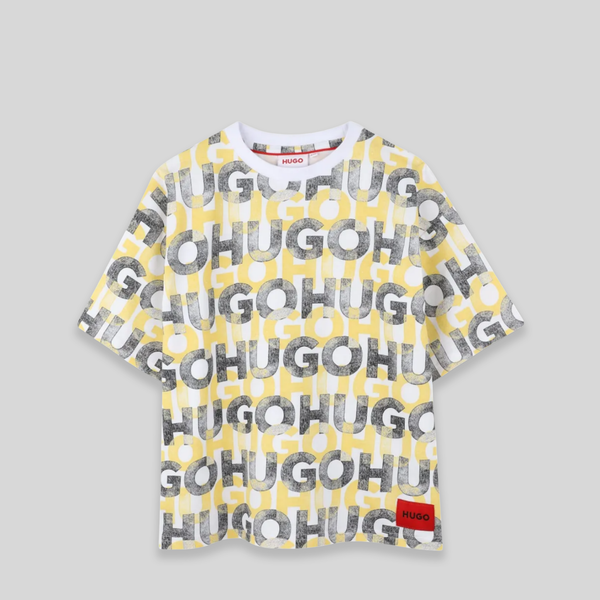 Hugo by Hugo Boss Kids All-Over Print Text Logo T-Shirt