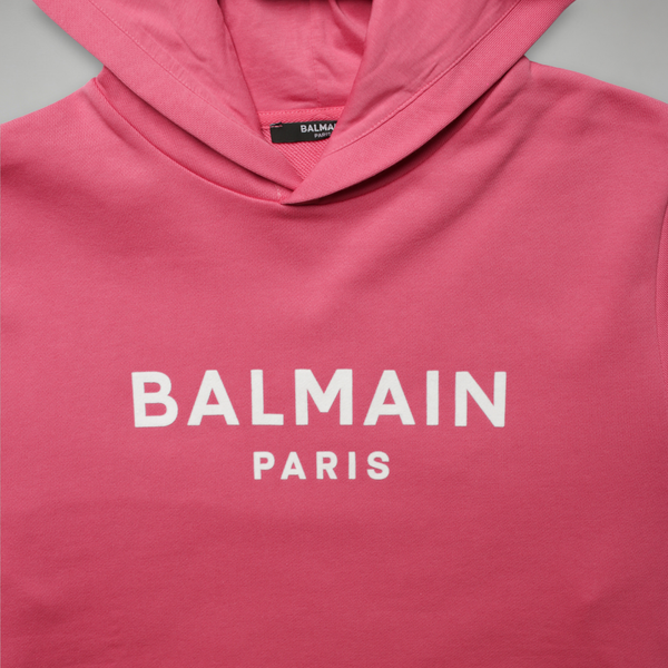 Balmain Kids Flocked Logo Hoodie Sweatshirt