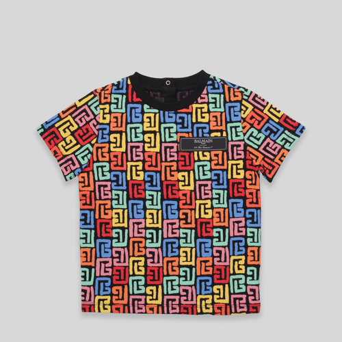 Balmain Kids Multicolor Monogram 'PB' Logo T-Shirt