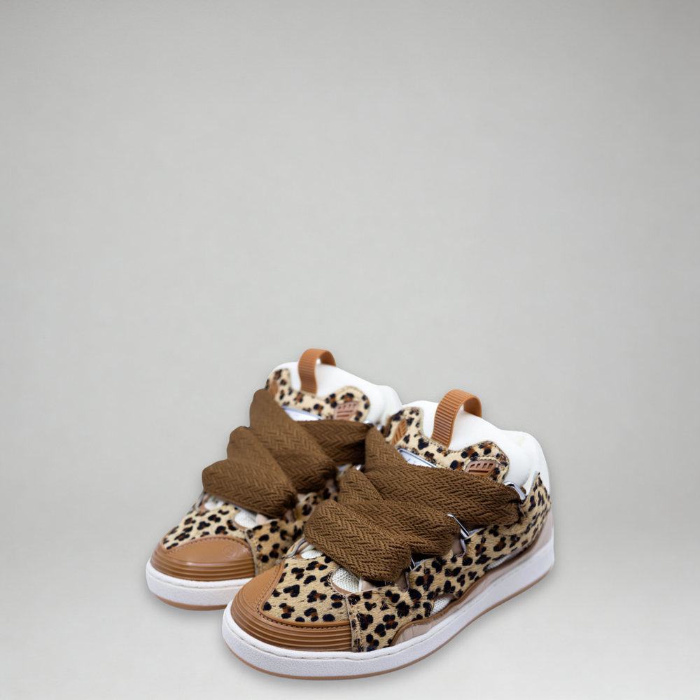 Lanvin Kids Leopard Print Leather Sneakers