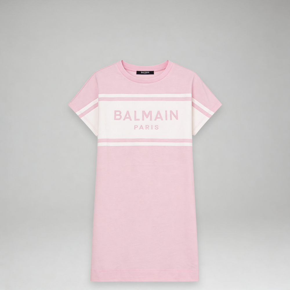 Balmain Kids Girl's Chest Panel Logo T-Shirt Dress