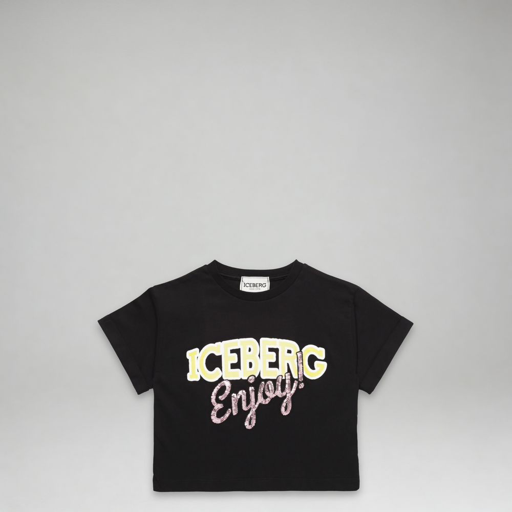 Iceberg Kids Girl's 'Enjoy Iceberg' Logo Cropped T-Shirt