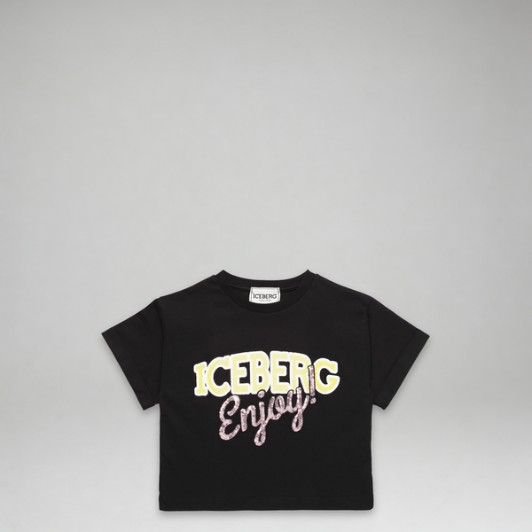 Iceberg Kids Girl's 'Enjoy Iceberg' Logo Cropped T-Shirt