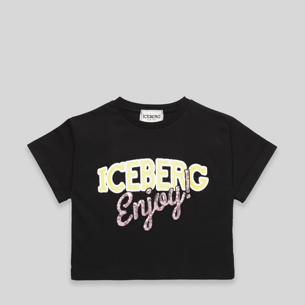 Iceberg Kids Girl's 'Enjoy Iceberg' Logo Cropped T-Shirt
