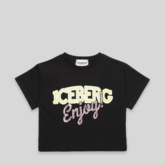 Iceberg Kids Girl's 'Enjoy Iceberg' Logo Cropped T-Shirt