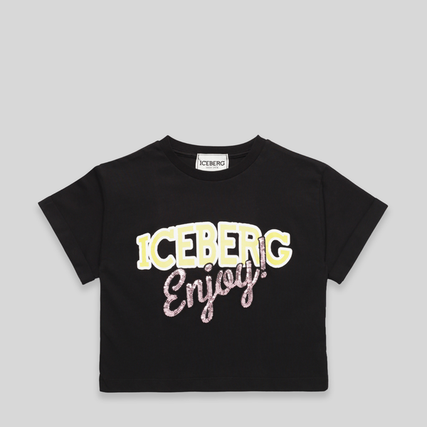Iceberg Kids Girl's 'Enjoy Iceberg' Logo Cropped T-Shirt