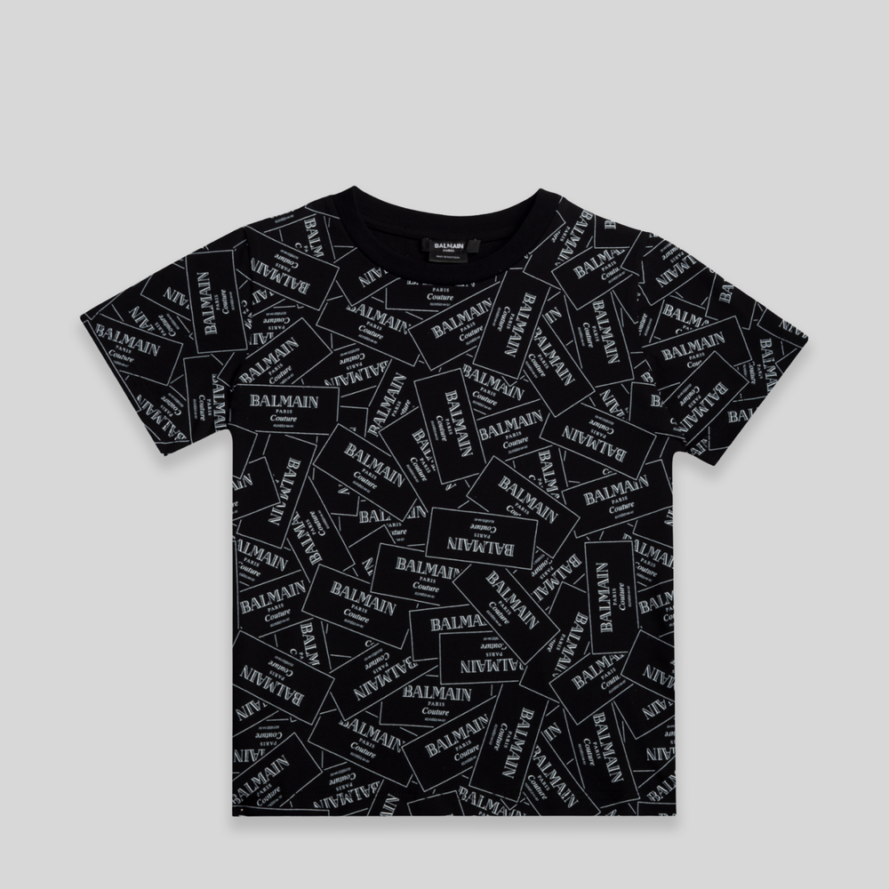Balmain Kids Monogram Label Logo T-Shirt