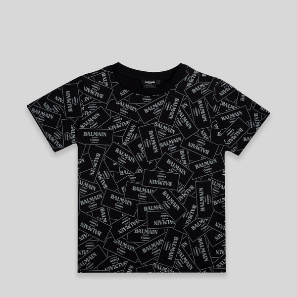 Balmain Kids Monogram Label Logo T-Shirt