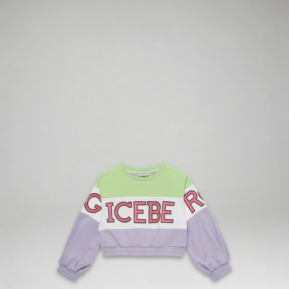 Iceberg Kids Girl's Cropped Color Block Crewneck Sweatshirt