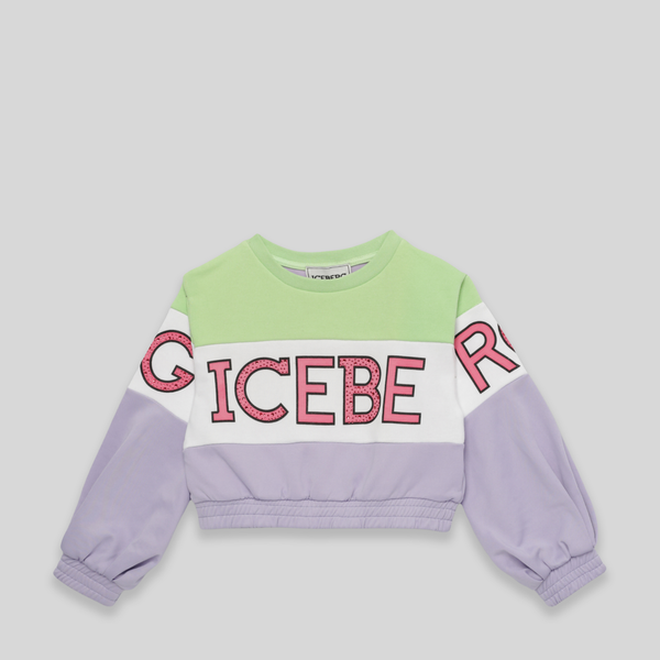 Iceberg Kids Girl's Cropped Color Block Crewneck Sweatshirt