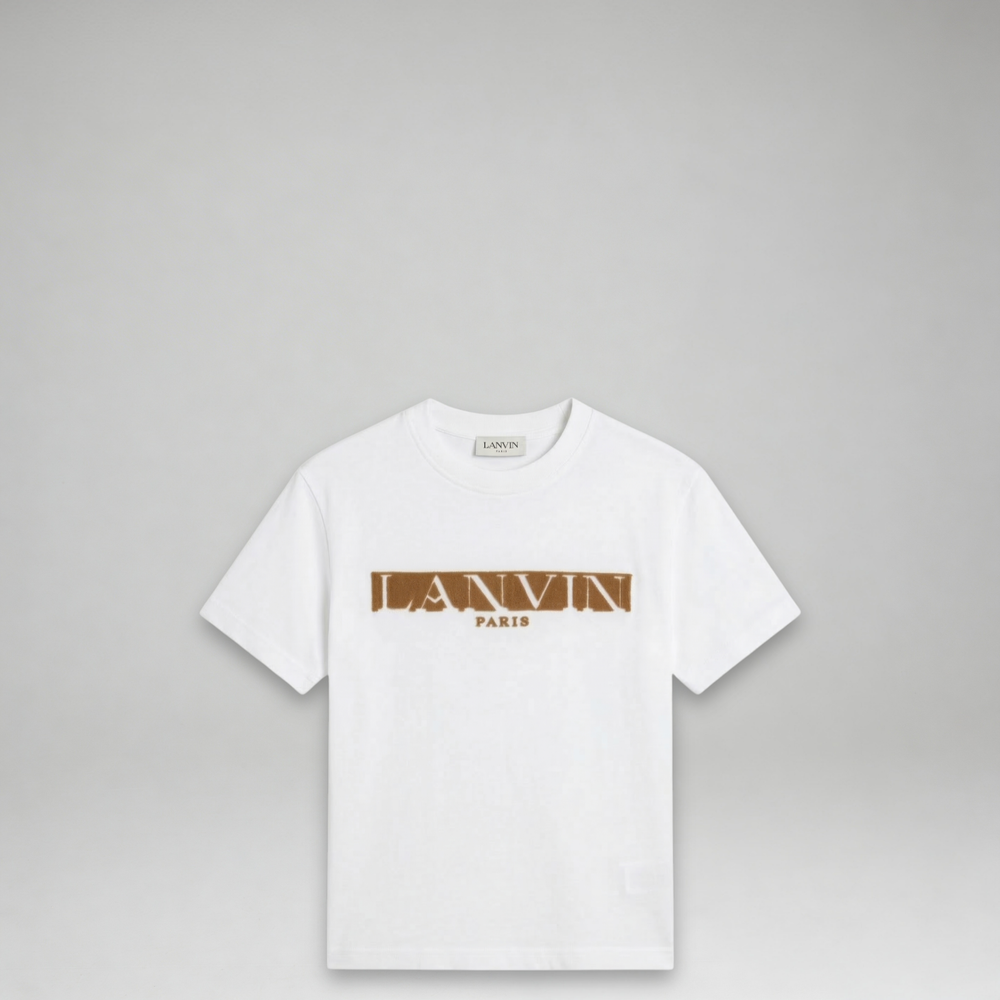 Lanvin Kids Raised Flocked Logo Short Sleeve T-Shirt