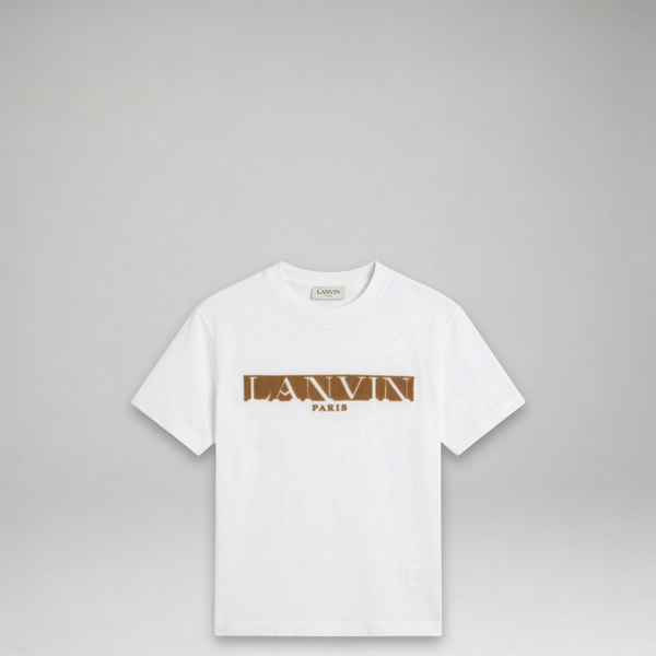 Lanvin Kids Raised Flocked Logo Short Sleeve T-Shirt