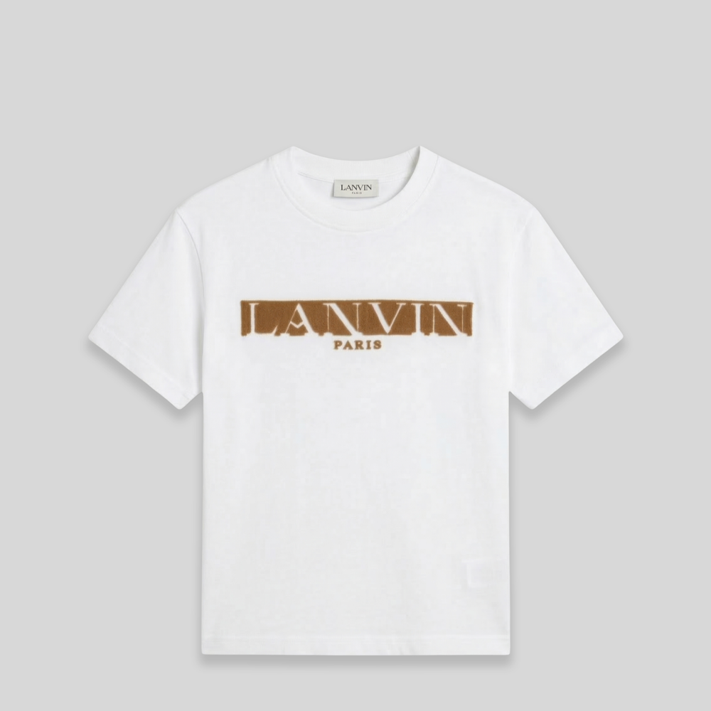 Lanvin Kids Raised Flocked Logo Short Sleeve T-Shirt