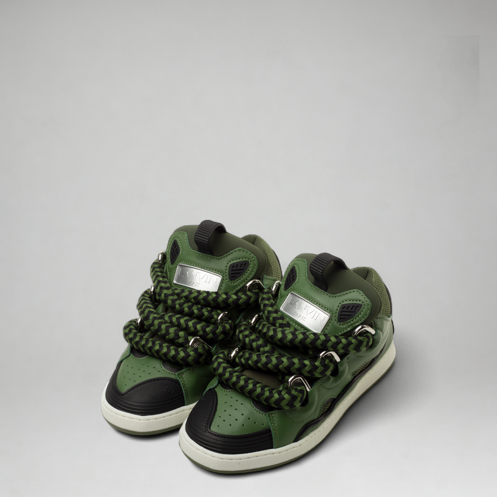 Lanvin Kids Zig Zag Lace Leather Sneakers