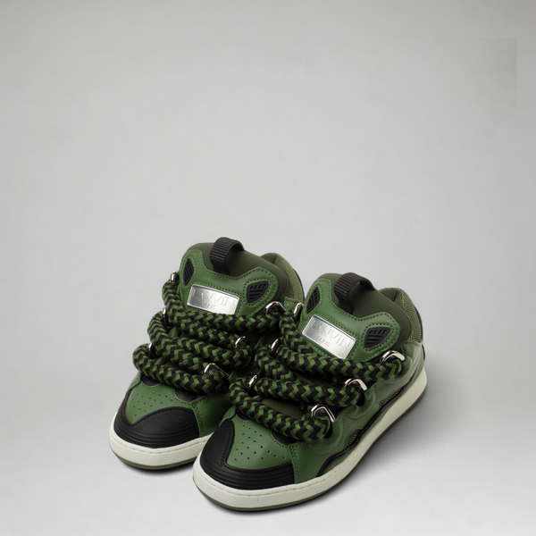 Lanvin Kids Zig Zag Lace Leather Sneakers